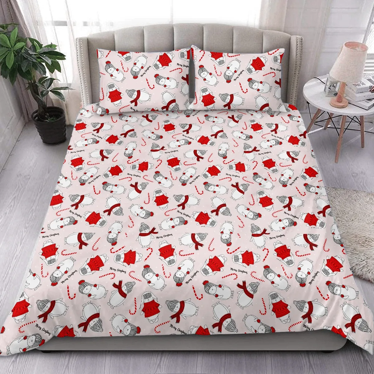 Christmas Winter Funny Penguins Duvet Cover Bedding Set Bedroom Decor