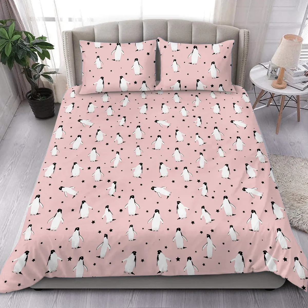 Christmas Winter With Penguins And Stars Duvet Cover Bedding Set Bedroom Decor