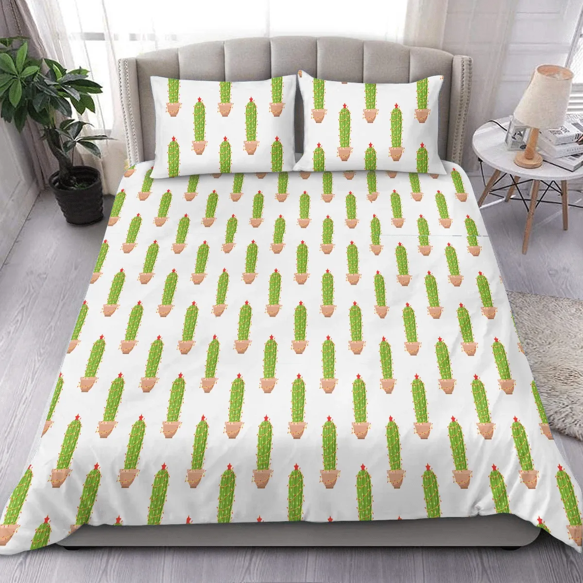 Christmas With Cactus And New Year Garland Duvet Cover Bedding Set Bedroom Decor