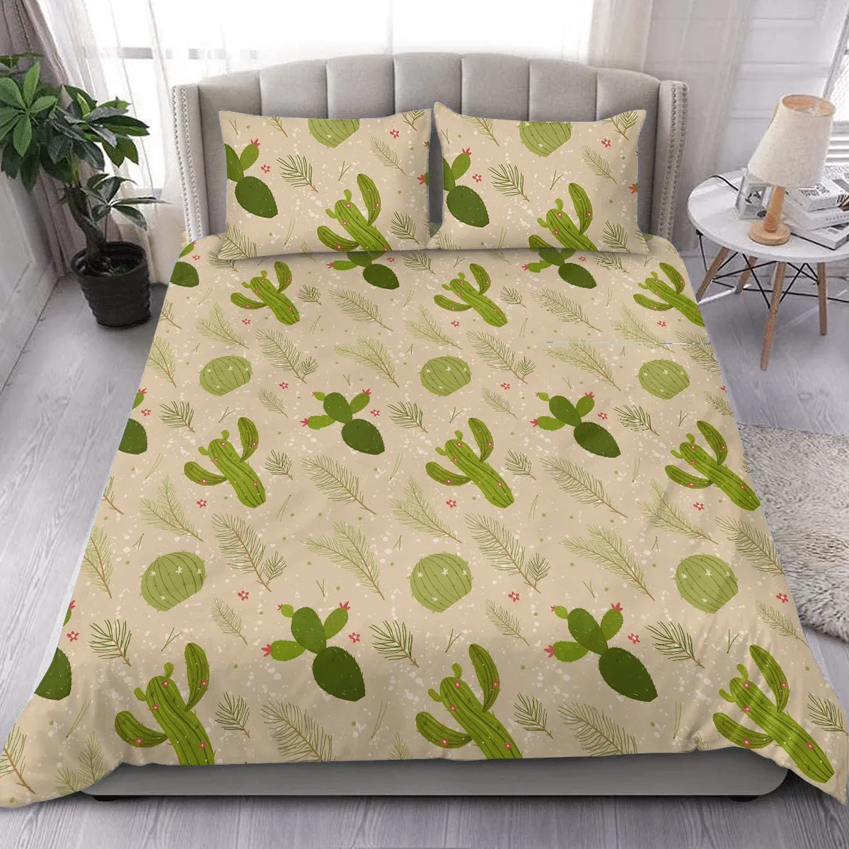 Christmas With Cactus And Pine Branch Duvet Cover Bedding Set Bedroom Decor