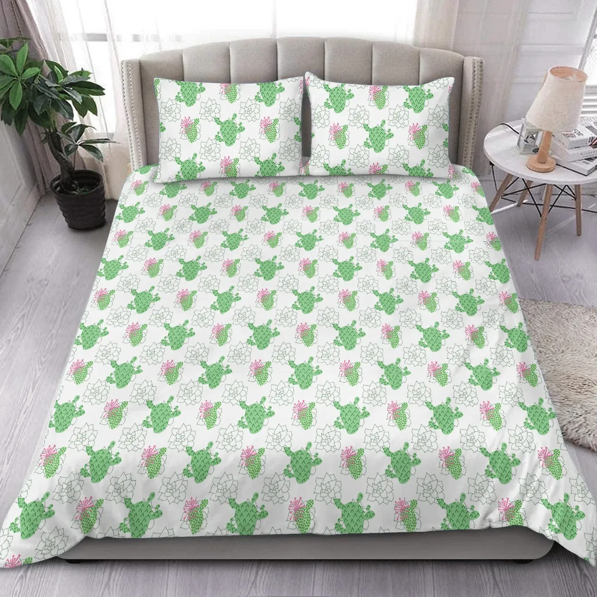Christmas With Cactus Beautiful Style On White Background Duvet Cover Bedding Set Bedroom Decor
