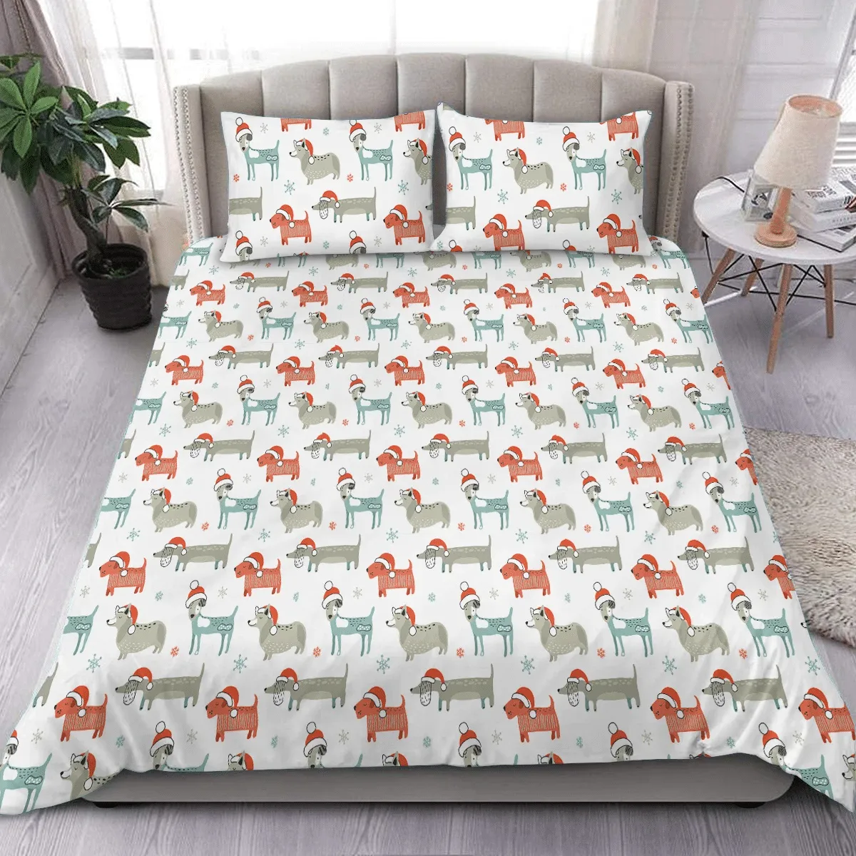 Christmas With Cute Dogs Duvet Cover Bedding Set Bedroom Decor