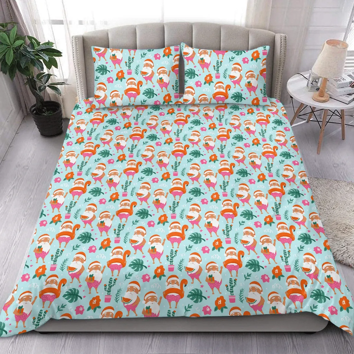 Christmas With Summer Santa Duvet Cover Bedding Set Bedroom Decor