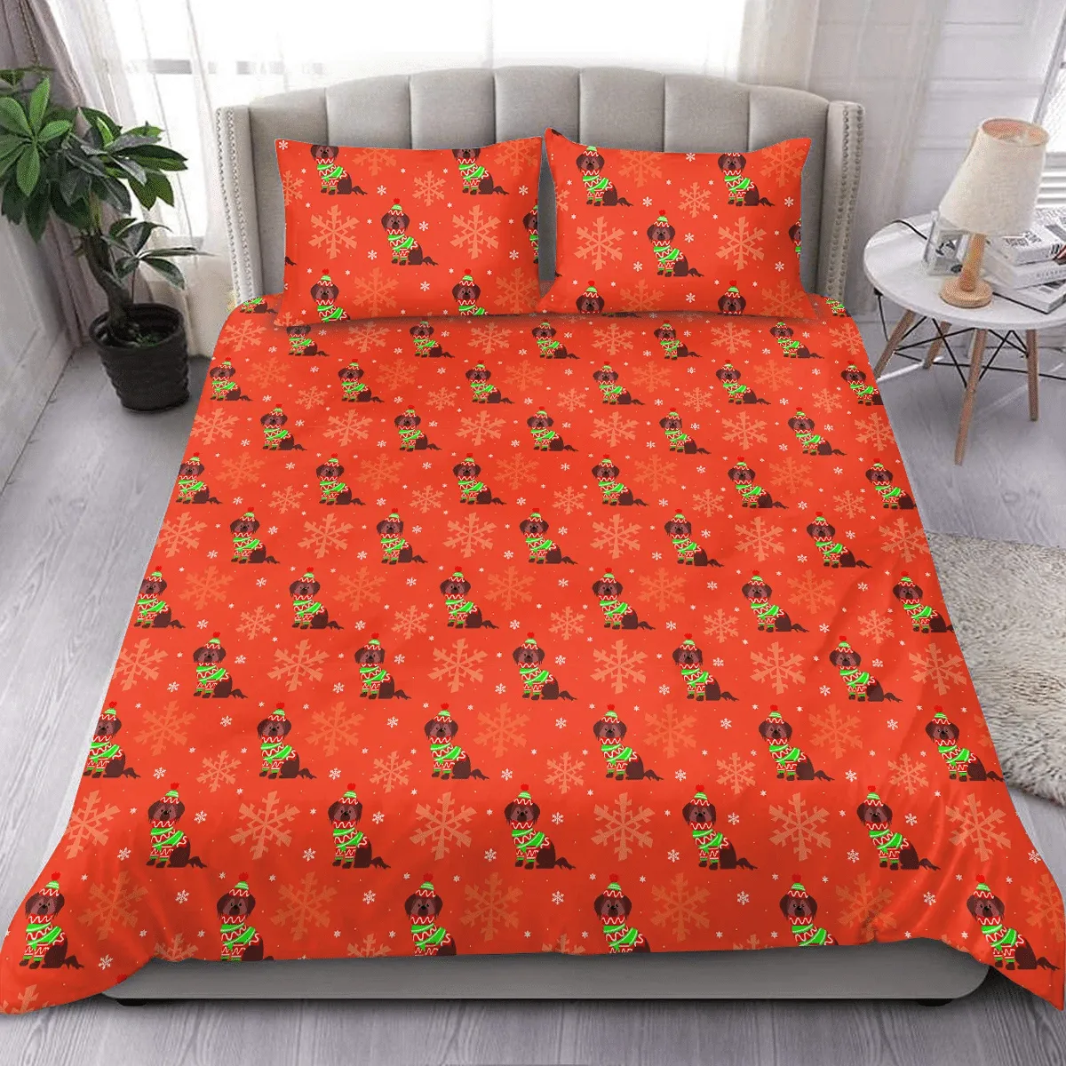 Colorful Dog Christmas Duvet Cover Bedding Set Bedroom Decor
