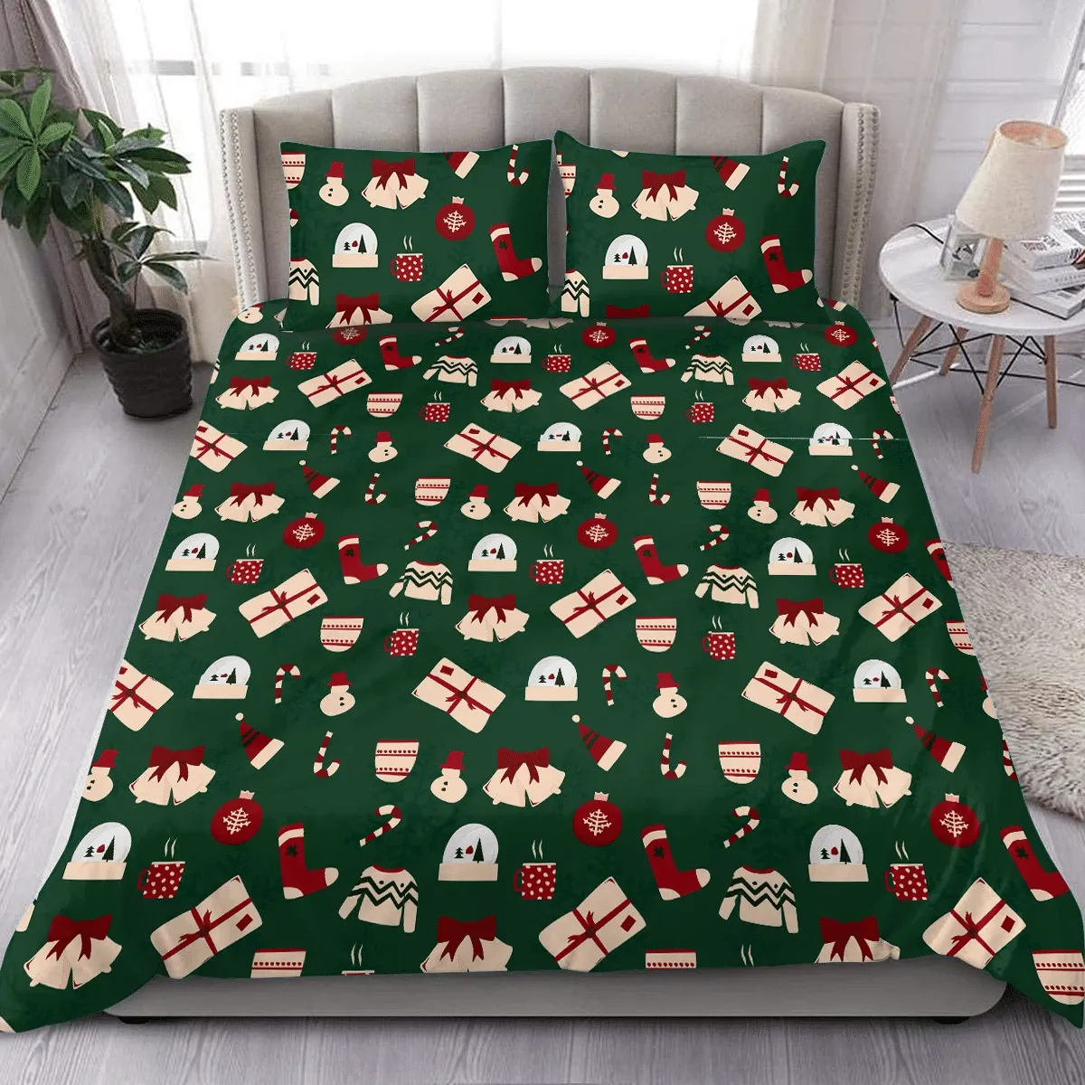 Cozy Christmas Costumes And Gift Boxes Bells Socks Candy Canes Duvet Cover Bedding Set Bedroom Decor