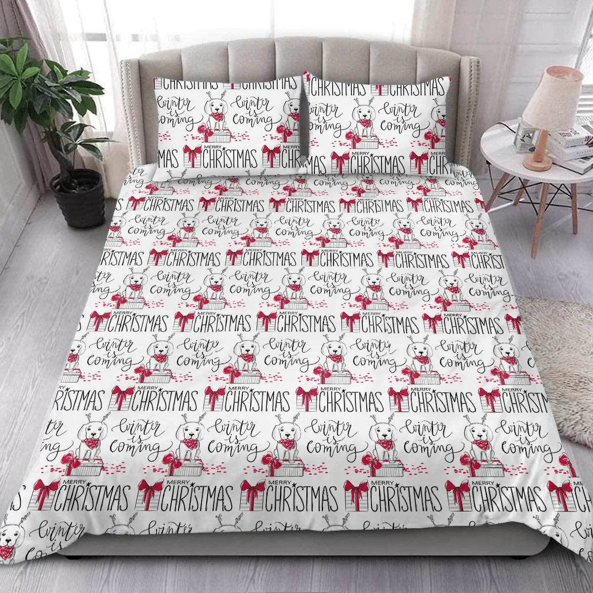 Cute Dog Christmas Duvet Cover Bedding Set Bedroom Decor