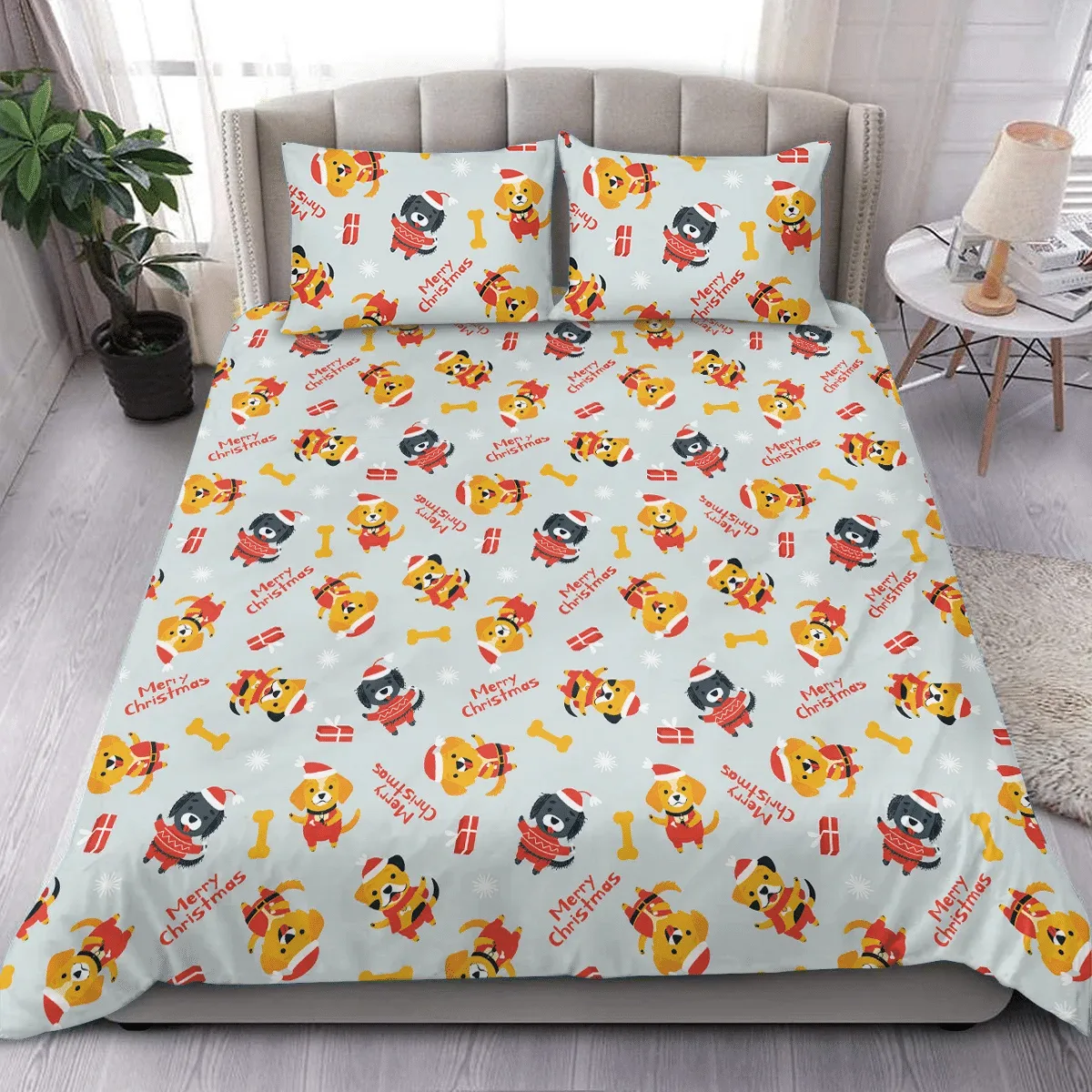 Cute Dogs Christmas Duvet Cover Bedding Set Bedroom Decor