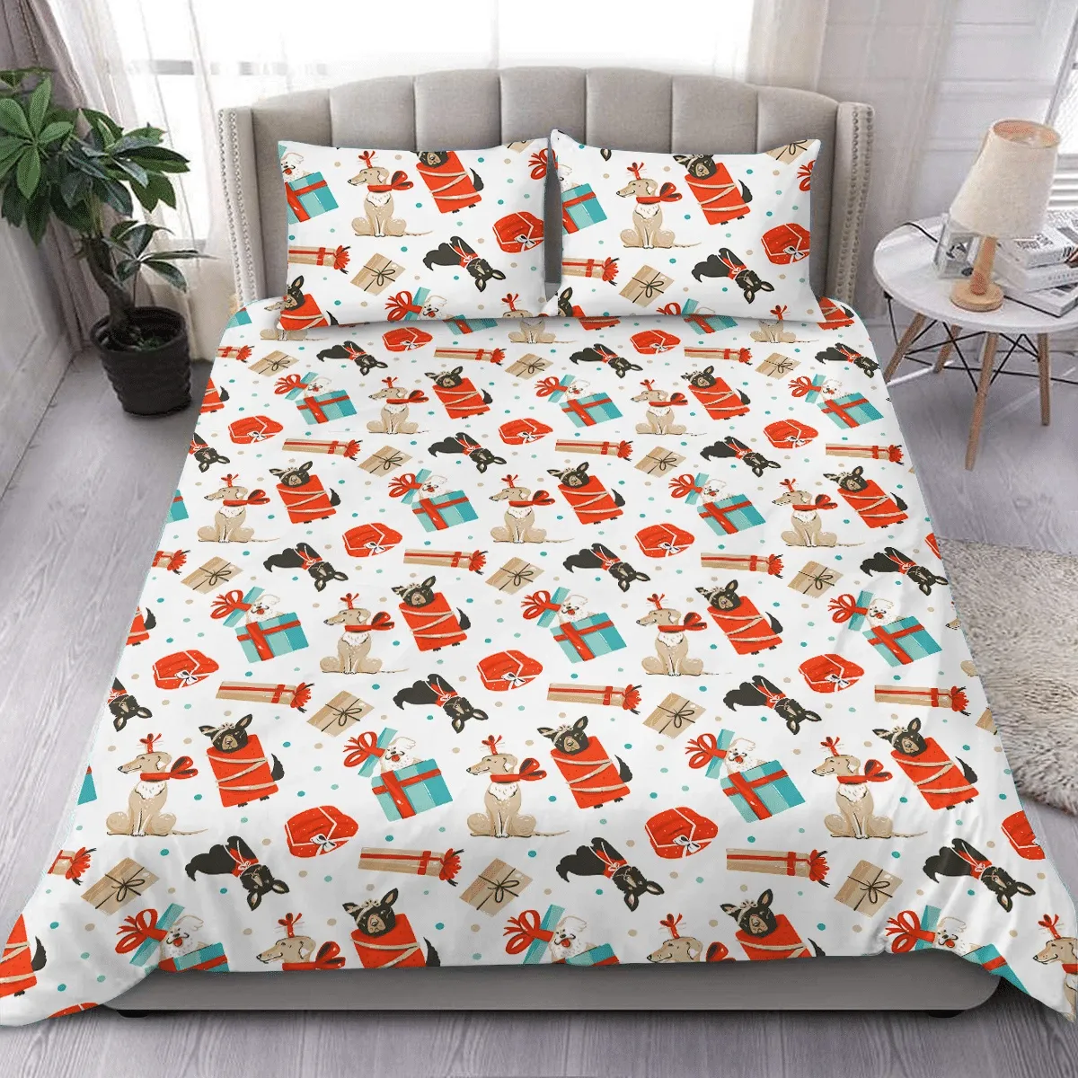 Cute Dogs In Christmas Duvet Cover Bedding Set Bedroom Decor