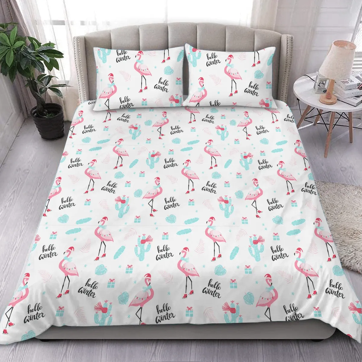 Cute Flamingo On Skates Duvet Cover Bedding Set Bedroom Decor