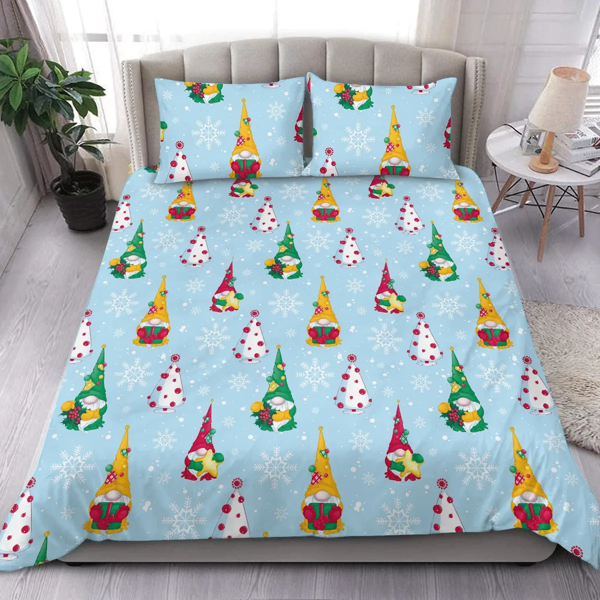 Cute Gnome Trees Christmas Duvet Cover Bedding Set Bedroom Decor