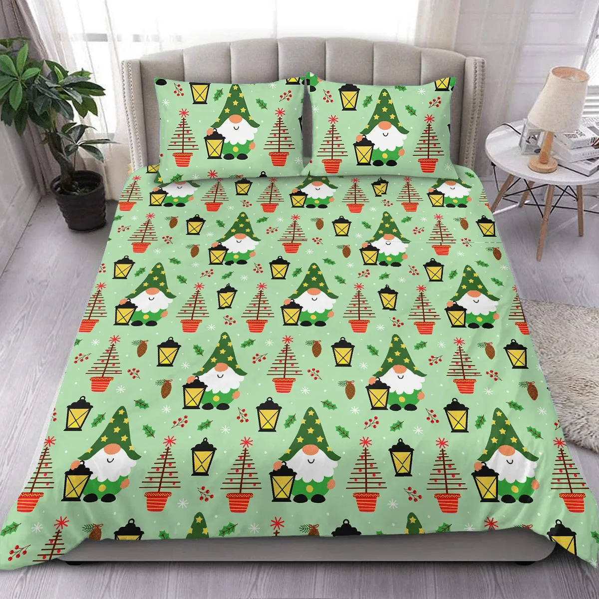 Cute Gnomes Pattern Christmas Duvet Cover Bedding Set Bedroom Decor