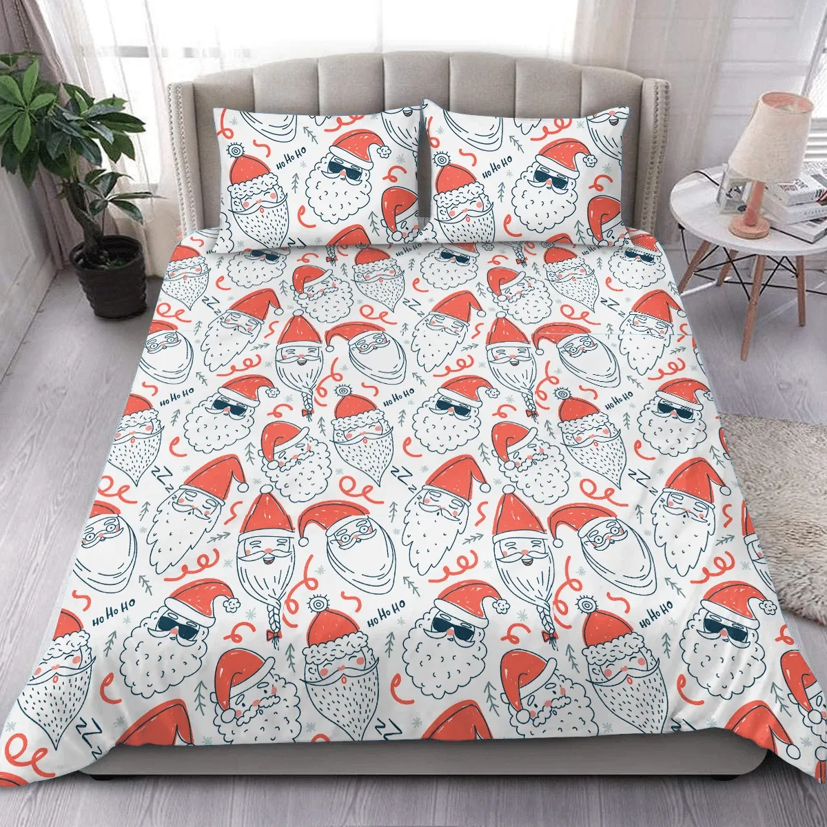 Cute Santa Ho Ho Ho Christmas Duvet Cover Bedding Set Bedroom Decor