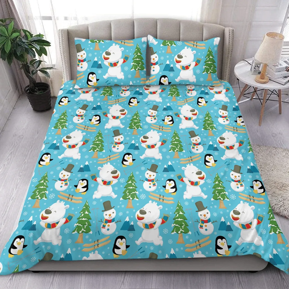 Cute Winter Animal Christmas Duvet Cover Bedding Set Bedroom Decor