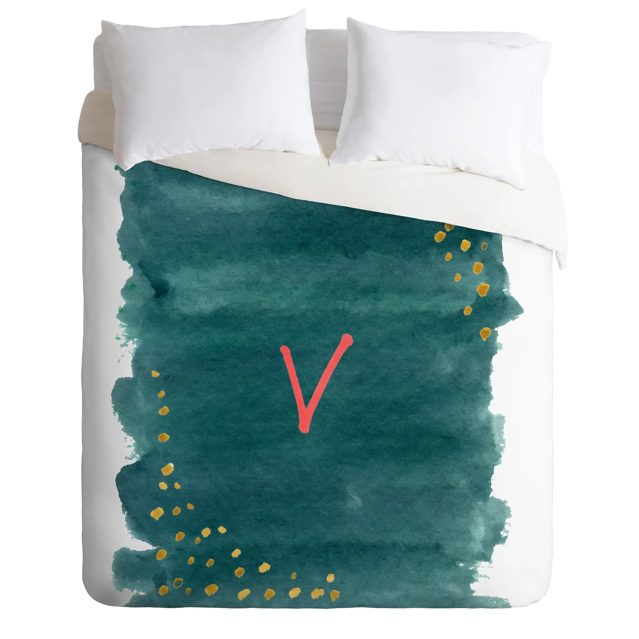 Dark Green Letter V Duvet Cover Bedding Set Bedroom Decor