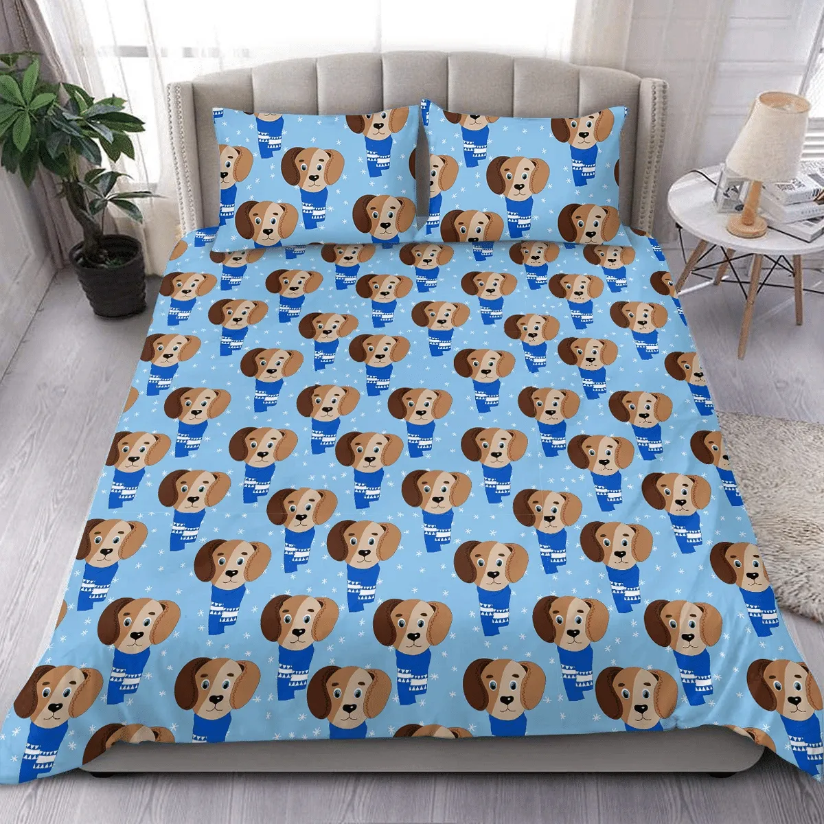 Dog In A Winter Scarf Duvet Cover Bedding Set Bedroom Decor