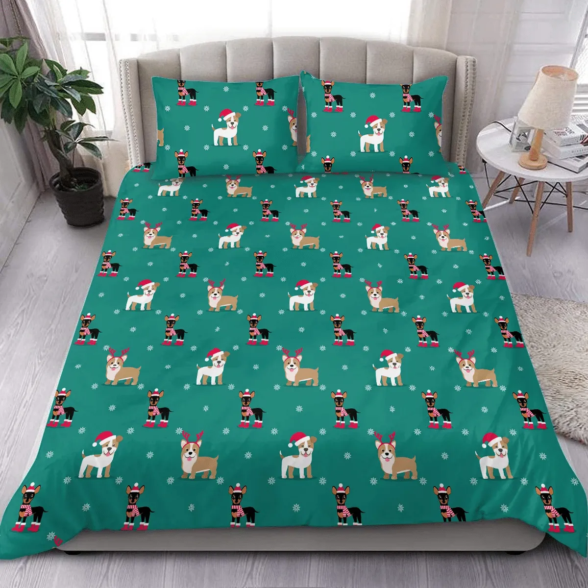Dogs In Winter Christmas Duvet Cover Bedding Set Bedroom Decor