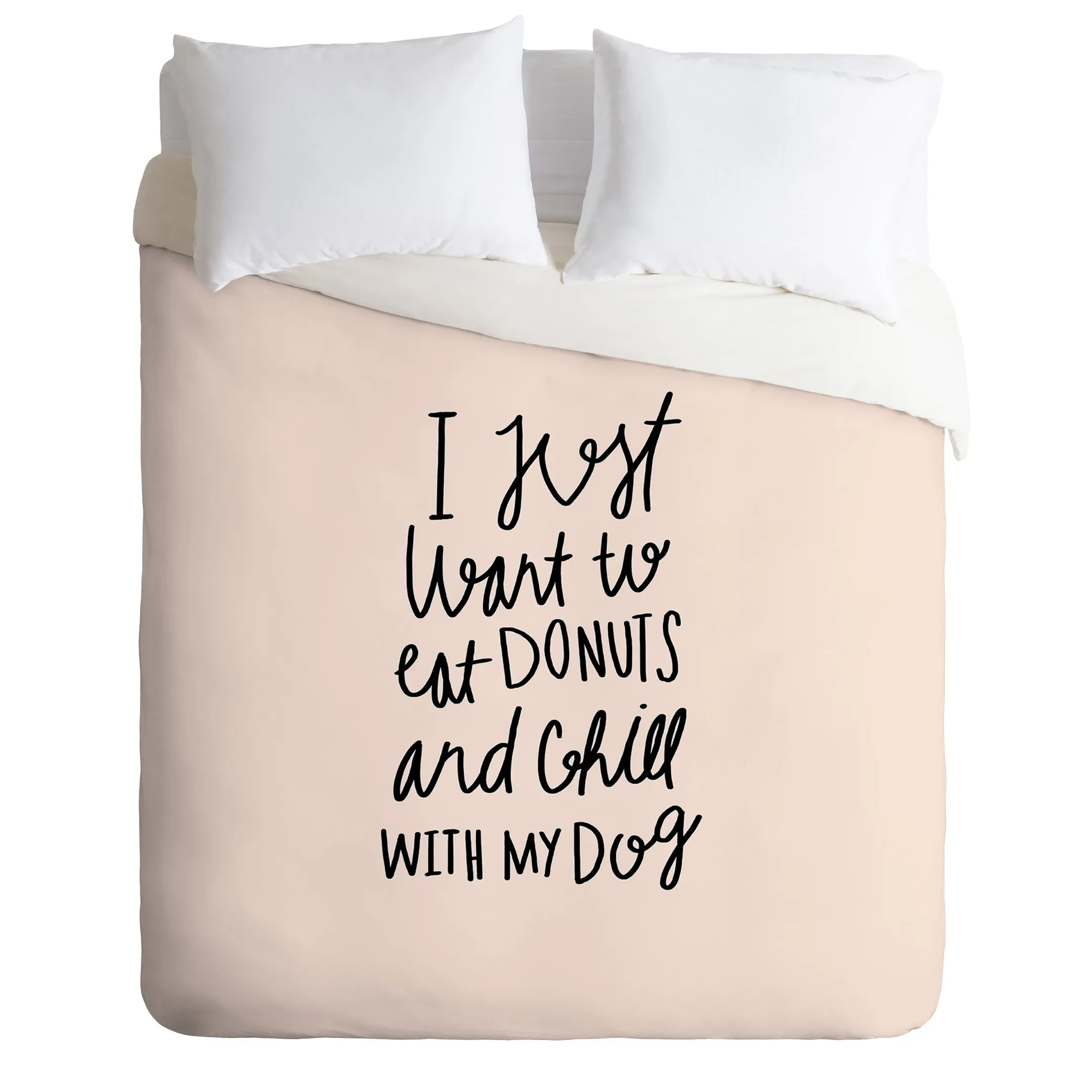 Eat Donuts Chill With Dog Duvet Funny Quote Cover Bedding Set Bedroom Decor