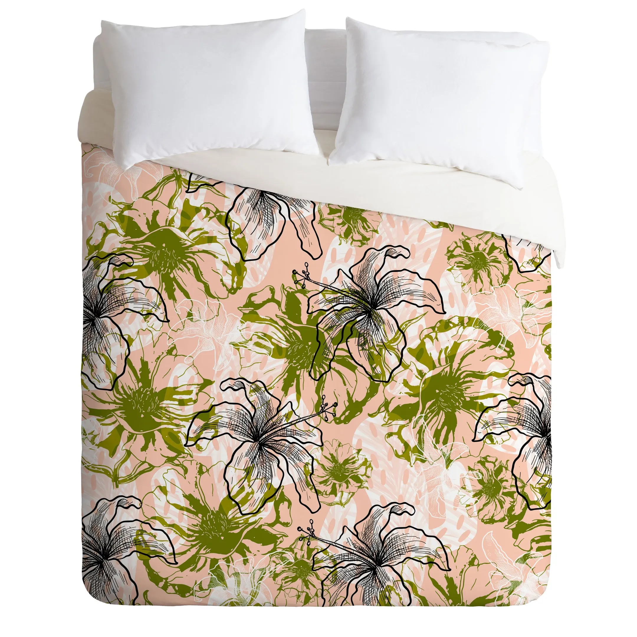 Exotic Flowers Green And Pink Duvet Cover Bedding Set Bedroom Decor