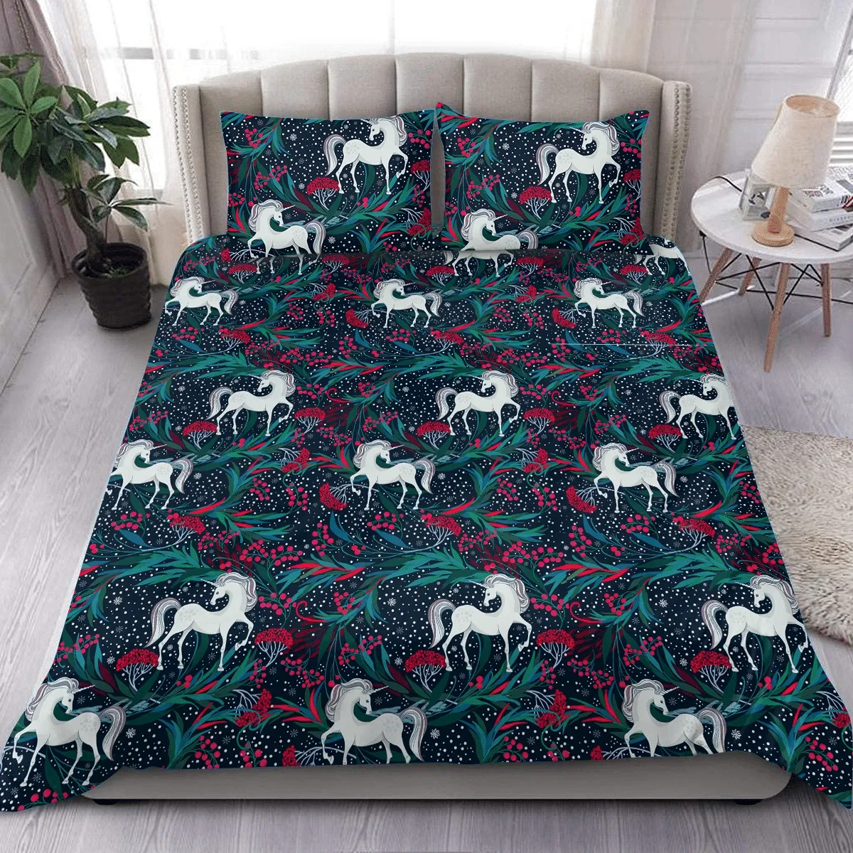 Fairytale Magical Unicorn Christmas Duvet Cover Bedding Set Bedroom Decor
