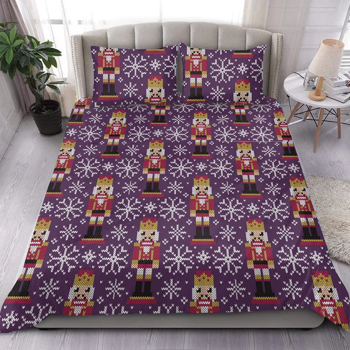 Fairytale Nutcracker And Snowflakes Jacquard Knitted Christmas Duvet Cover Bedding Set Bedroom Decor