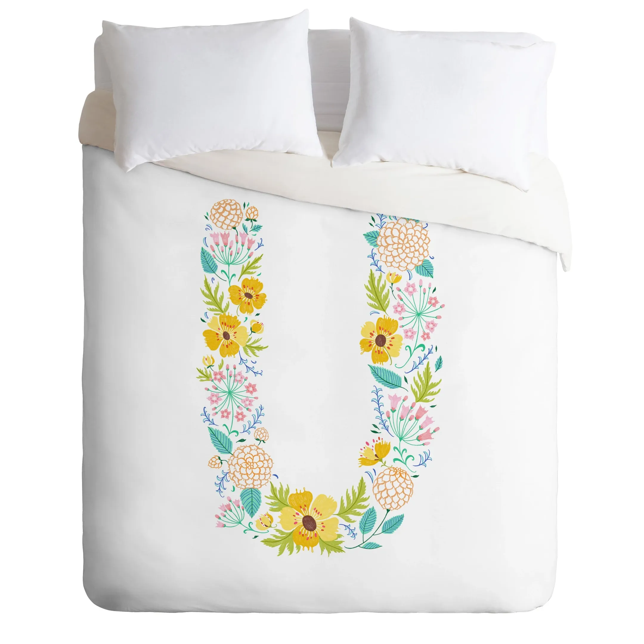 Floral Letter U Duvet Cover Bedding Set Bedroom Decor
