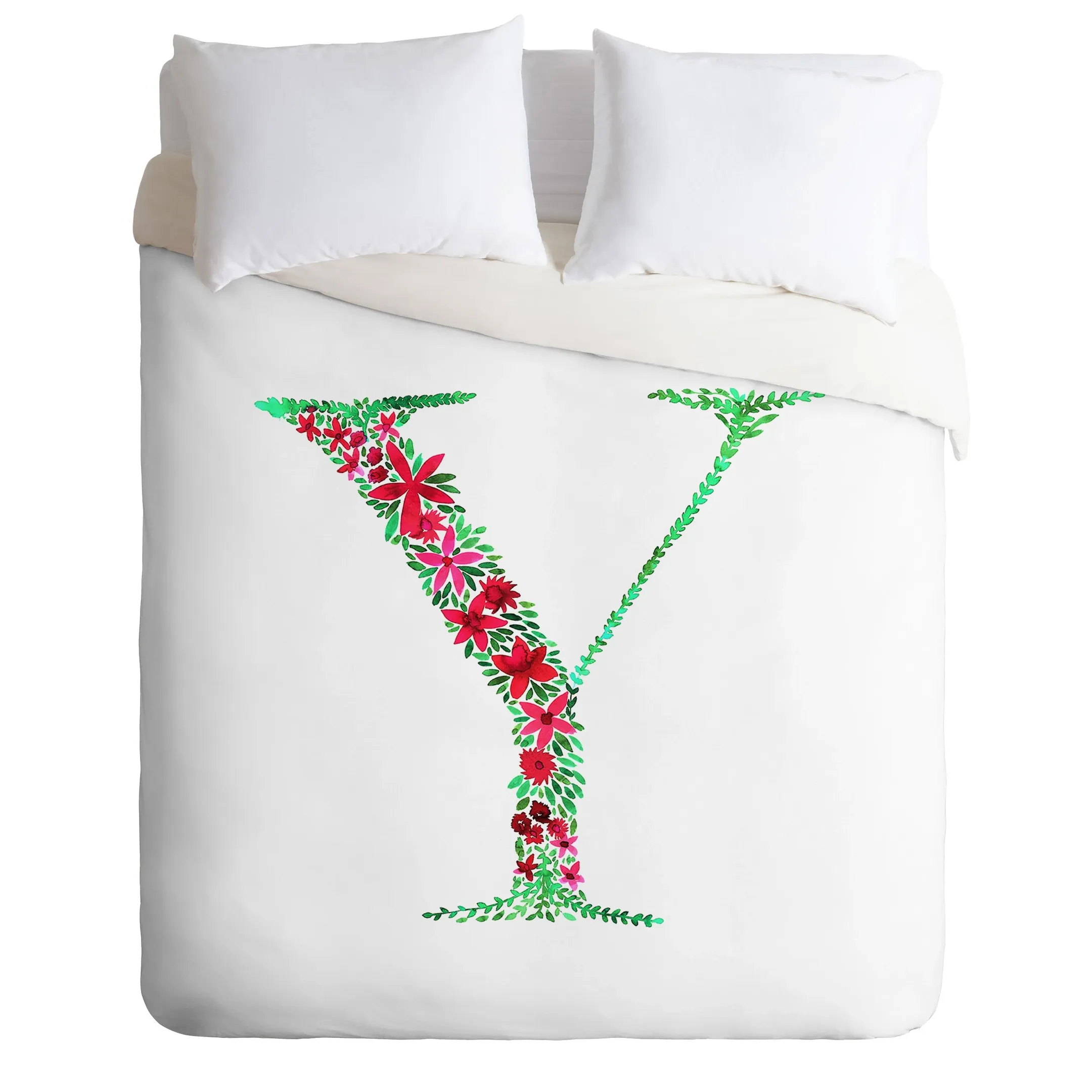 Floral Monogram Letter Y Duvet Cover Bedding Set Bedroom Decor