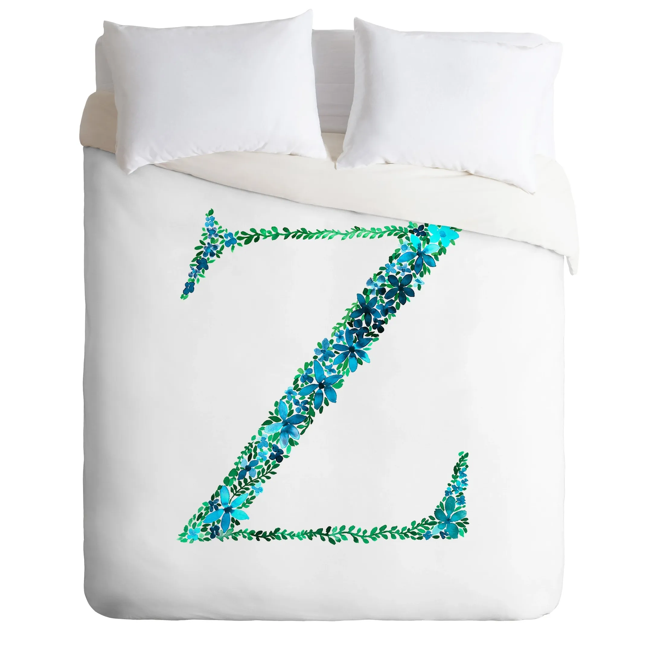 Floral Monogram Letter Z White Background Duvet Cover Bedding Set Bedroom Decor