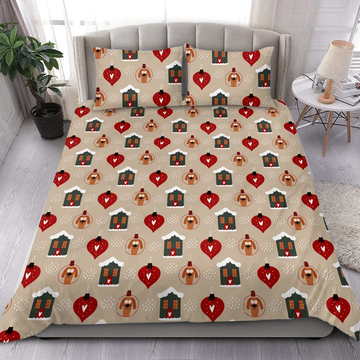 Funny Christmas Dogs Duvet Cover Bedding Set Bedroom Decor