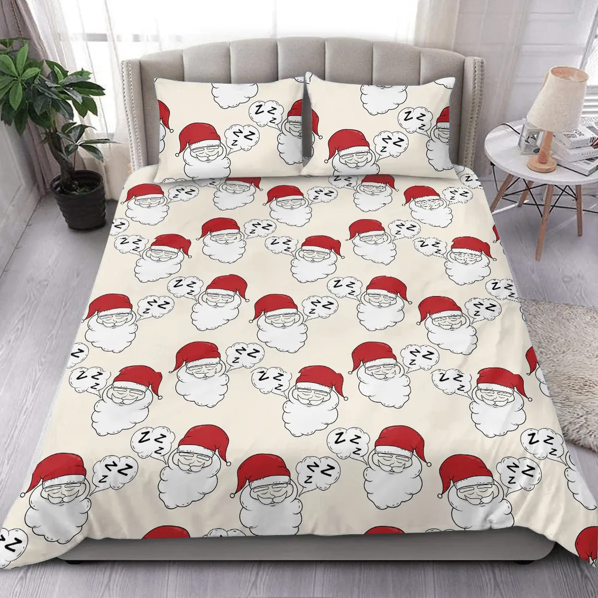 Funny Sleeping Santa Pattern Christmas Duvet Cover Bedding Set Bedroom Decor