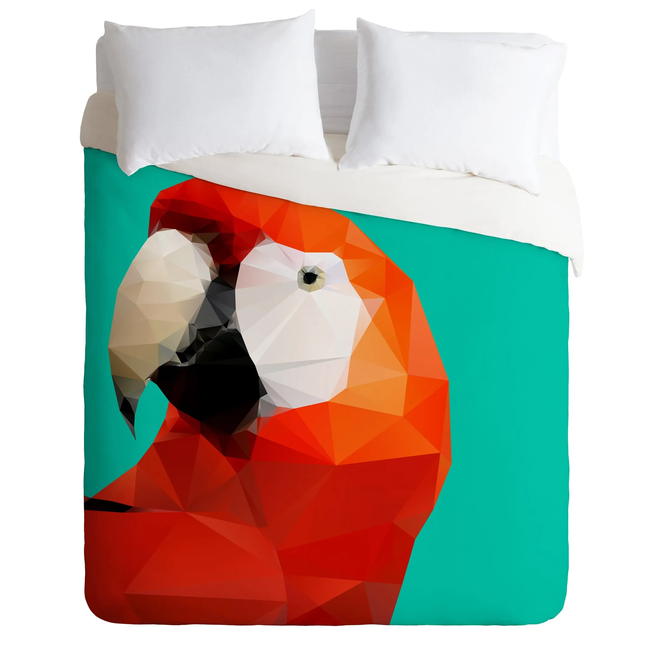Geometric Red Parrot In Green Duvet Cover Bedding Set Bedroom Decor