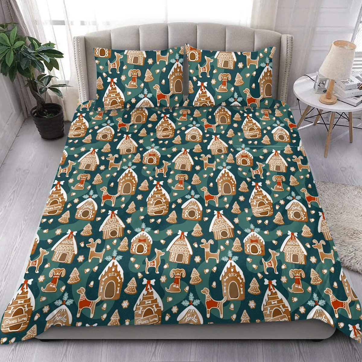 Gingerbread Dog Christmas Duvet Cover Bedding Set Bedroom Decor