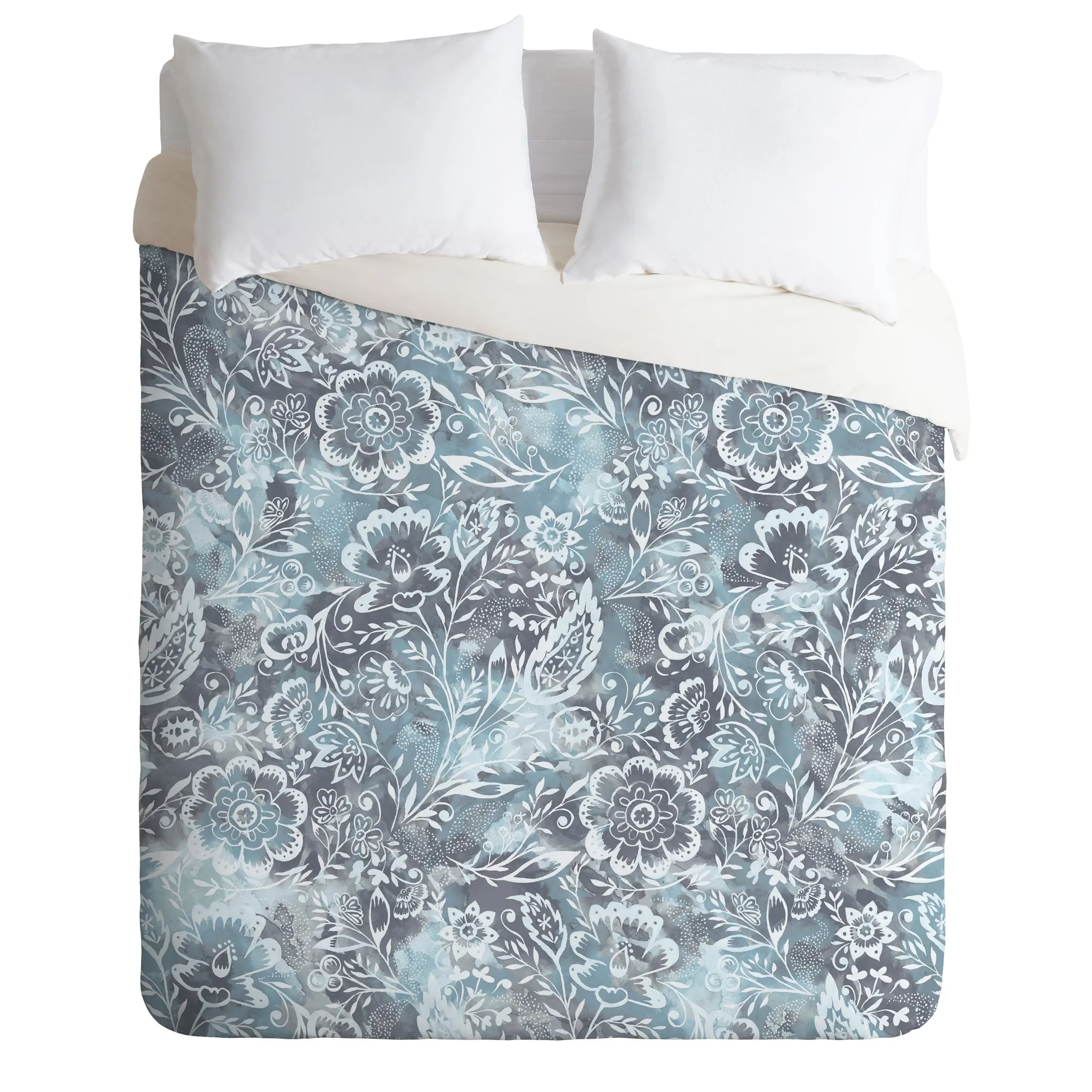 Grey Folk Floral Duvet Cover Bedding Set Bedroom Decor