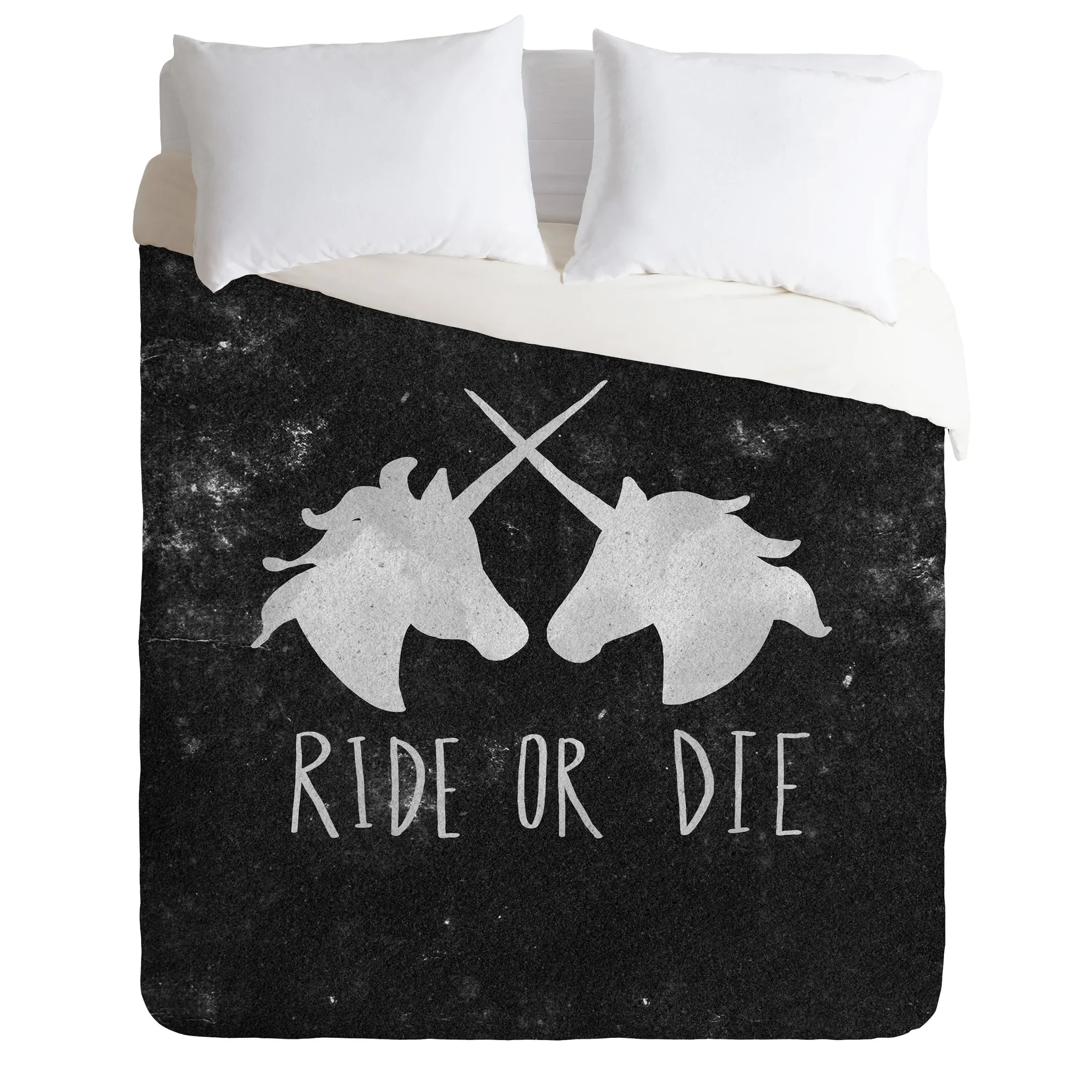 Grunge Black Unicorn Duvet Cover Bedding Set Bedroom Decor