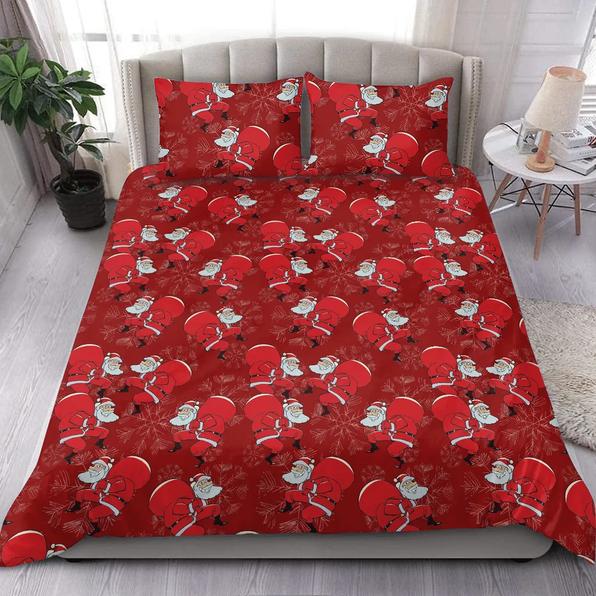 Hand Dawn Pattern With Happy Santa Carrying A Bag Of Gifts Christmas Duvet Cover Bedding Set Bedroom Decor