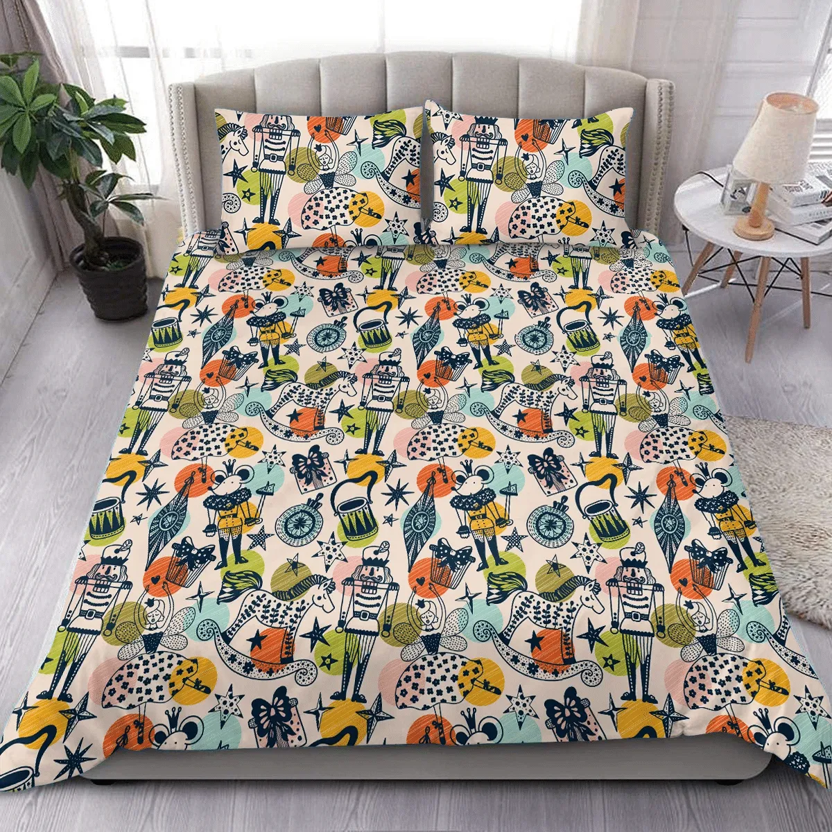 Hand Drawn Colored Dot With Nutcracker Mice And Ballet Dancer Christmas Duvet Cover Bedding Set Bedroom Decor