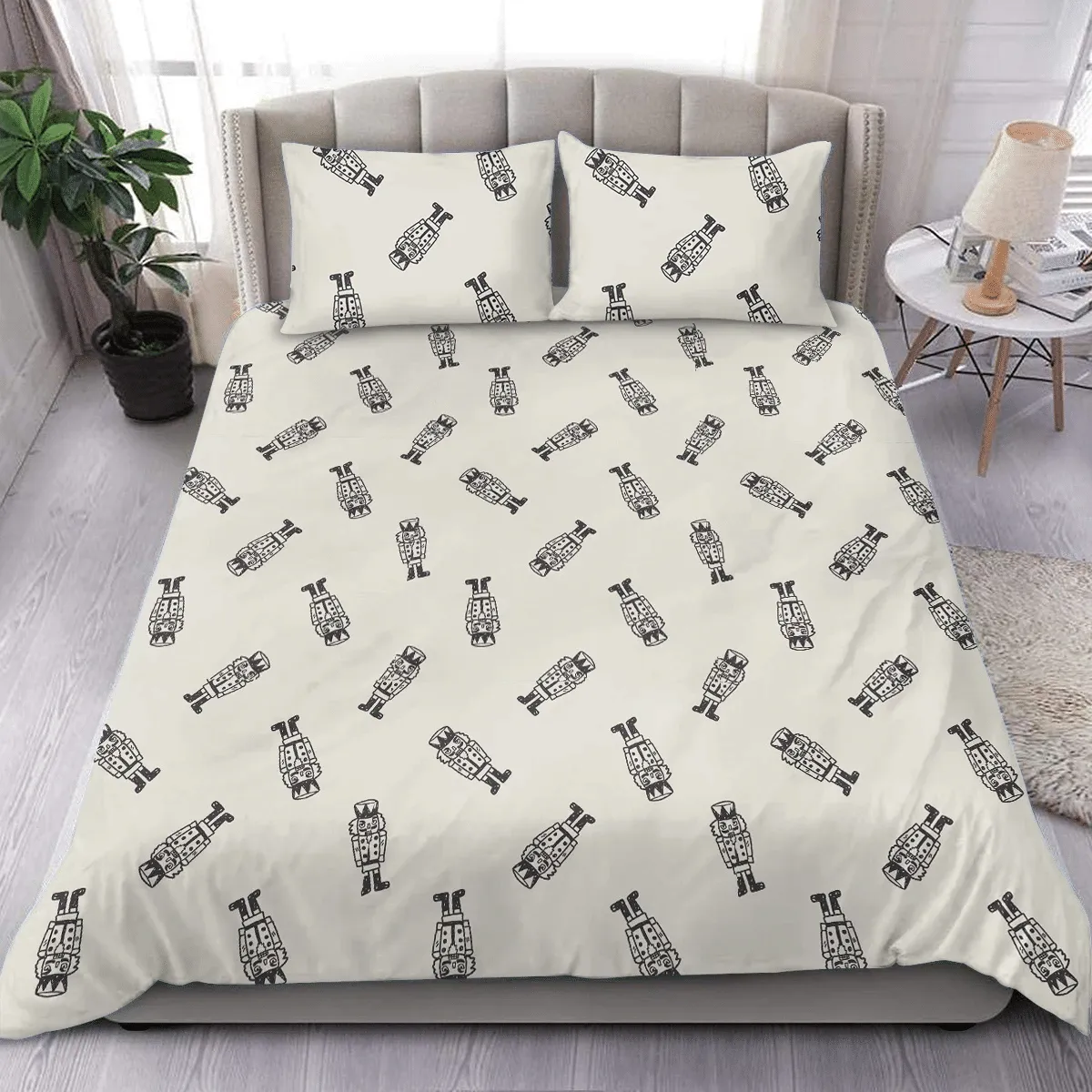 Hand Drawn Toy Soldier Nutcracker Doodle Pattern Christmas Duvet Cover Bedding Set Bedroom Decor