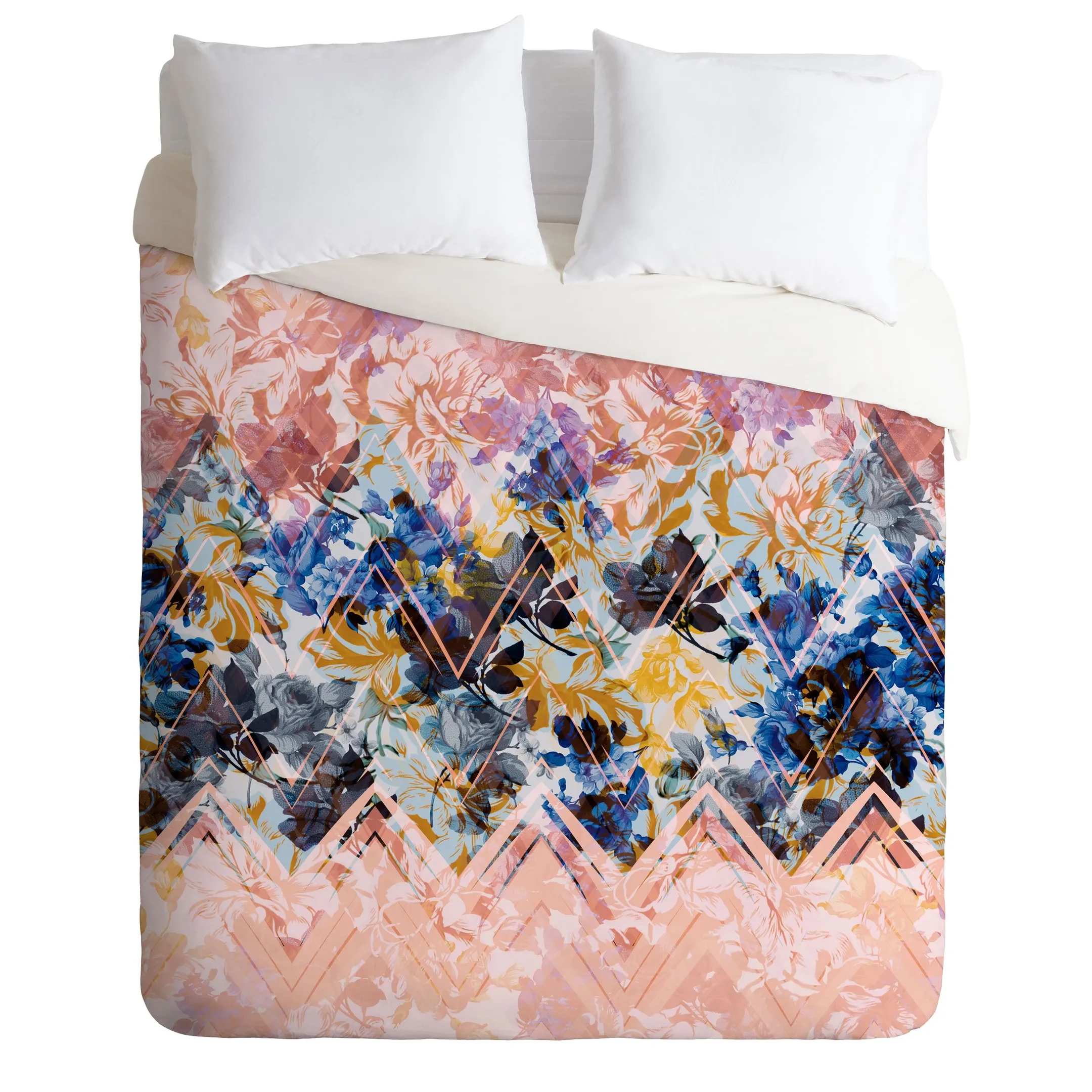 Happy Spring Floral On A Geometric Background Duvet Cover Bedding Set Bedroom Decor