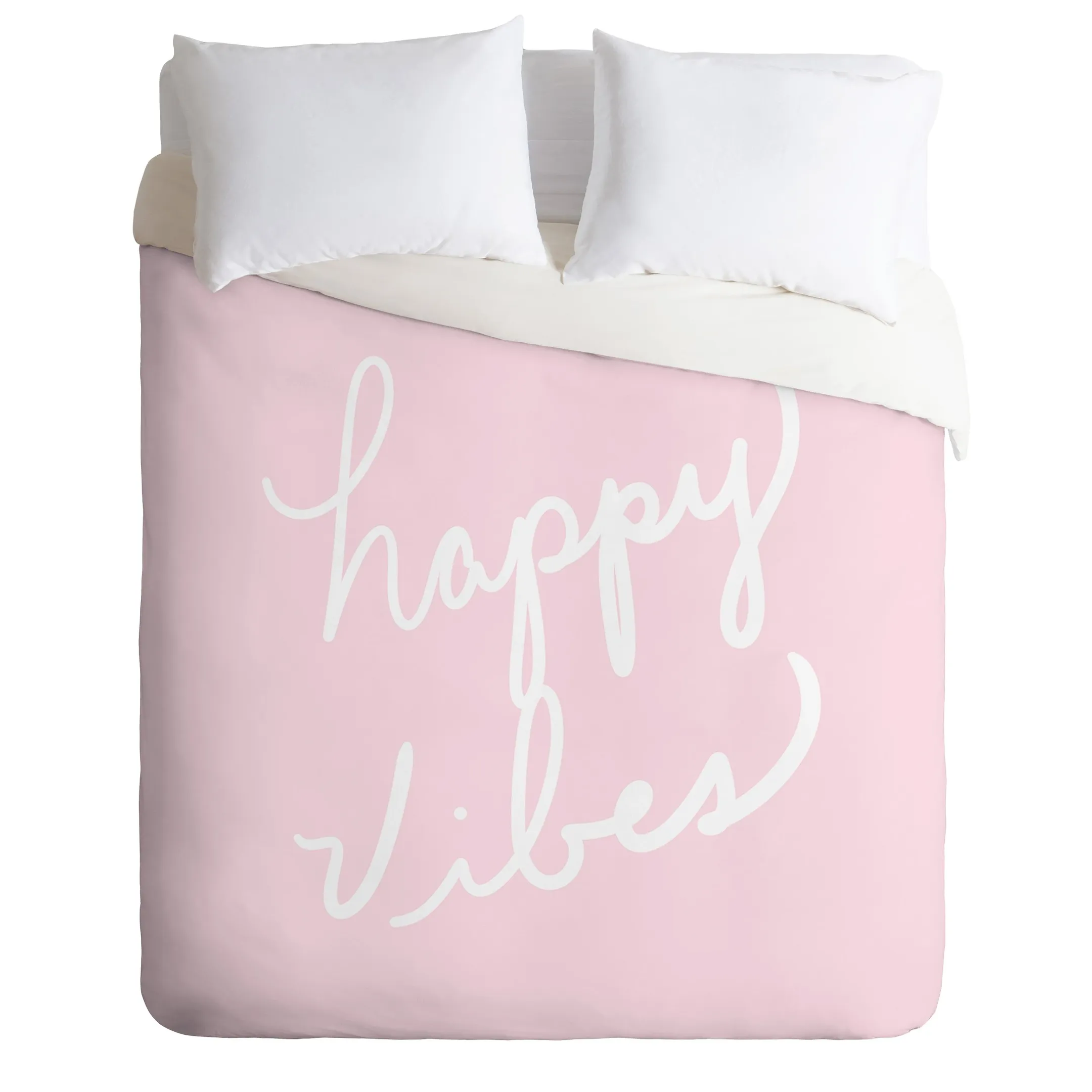 Happy Vibes Pastel Pink Duvet Cover Bedding Set Bedroom Decor