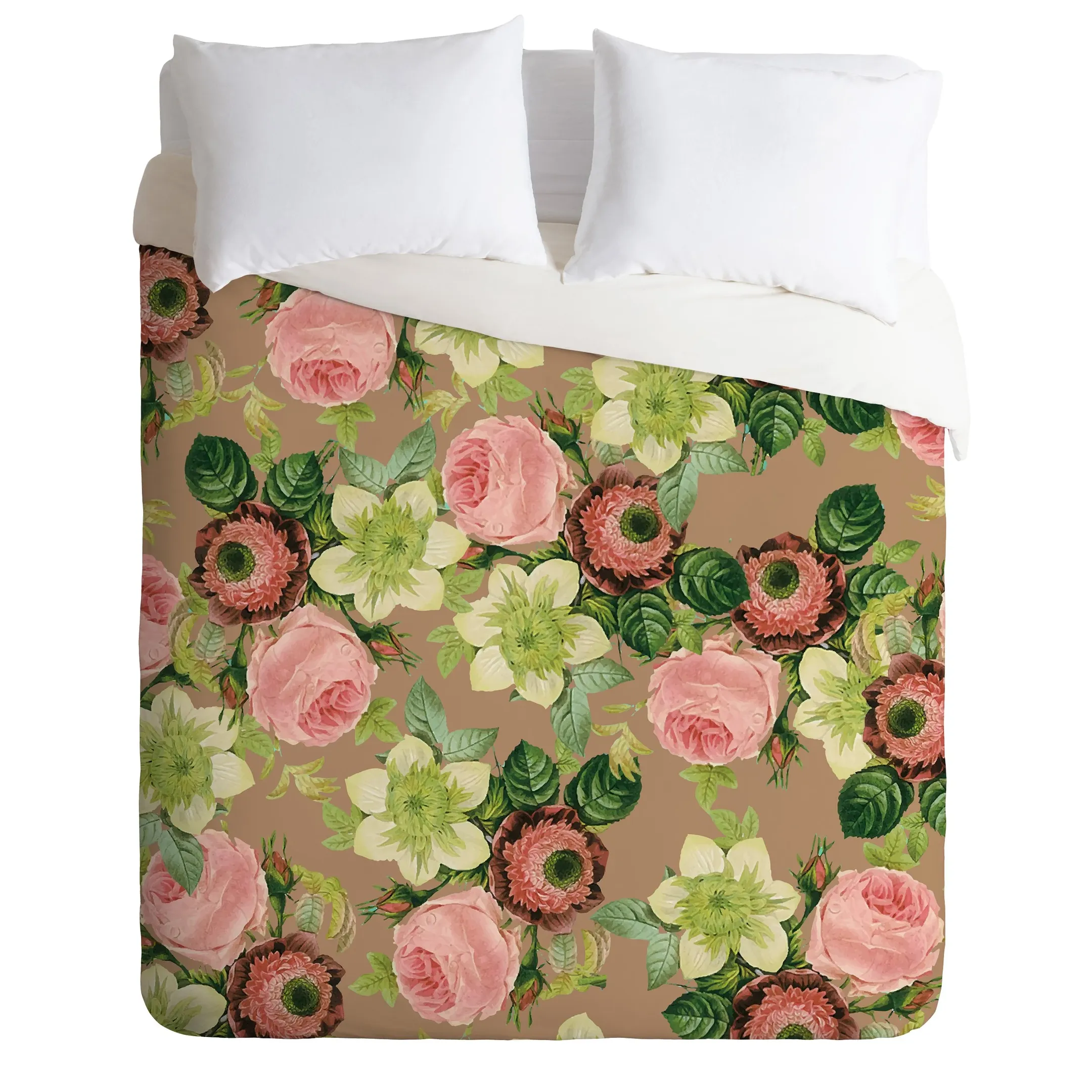 Hawaiian Flora Brown Background Duvet Cover Bedding Set Bedroom Decor