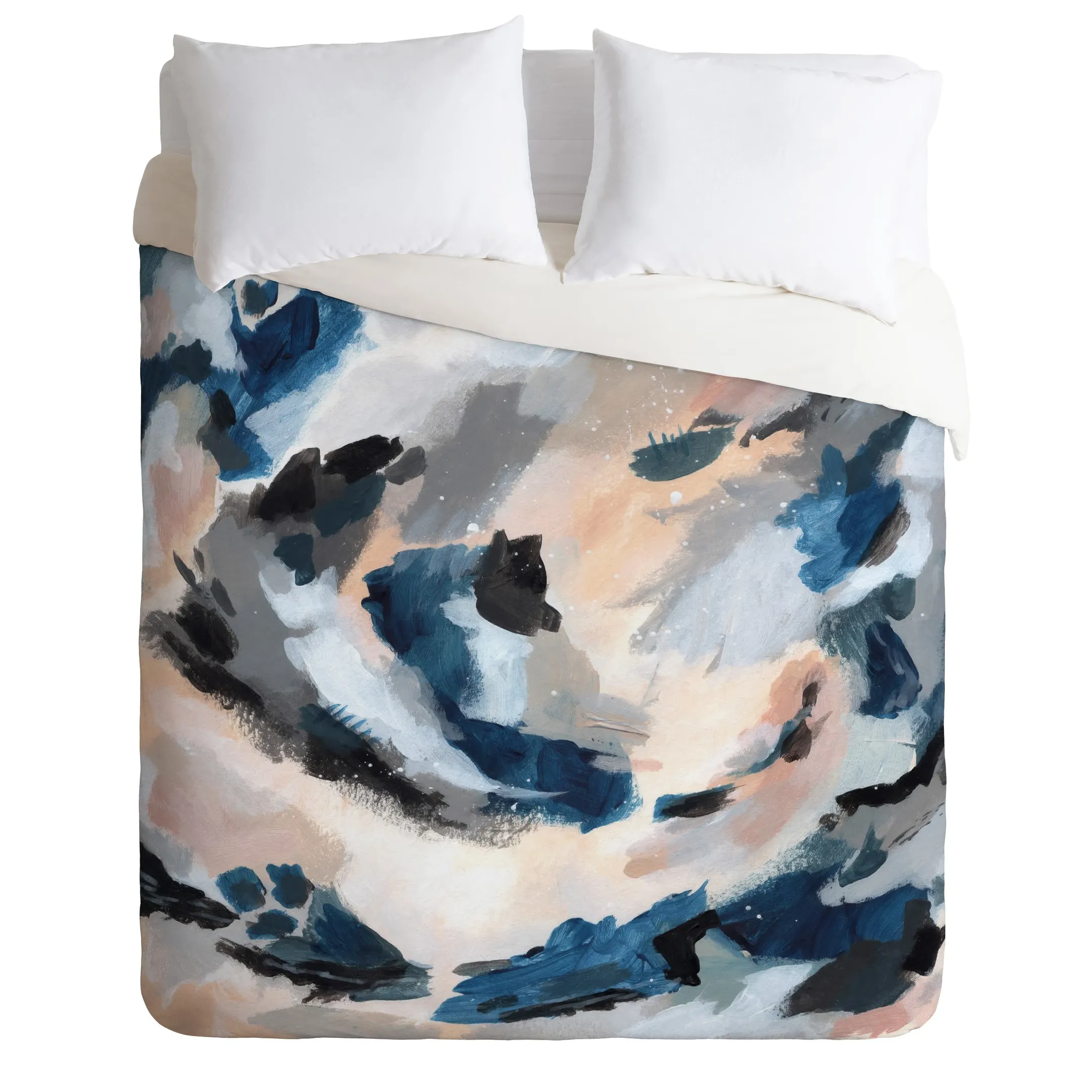 Indigo Grey Parchment Abstract Duvet Cover Bedding Set Bedroom Decor
