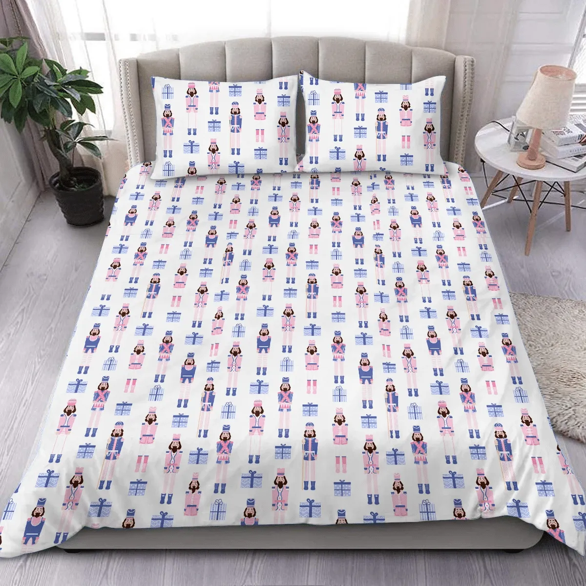 Inspired Gift Boxes And Nutcrackers Illustration Christmas Duvet Cover Bedding Set Bedroom Decor