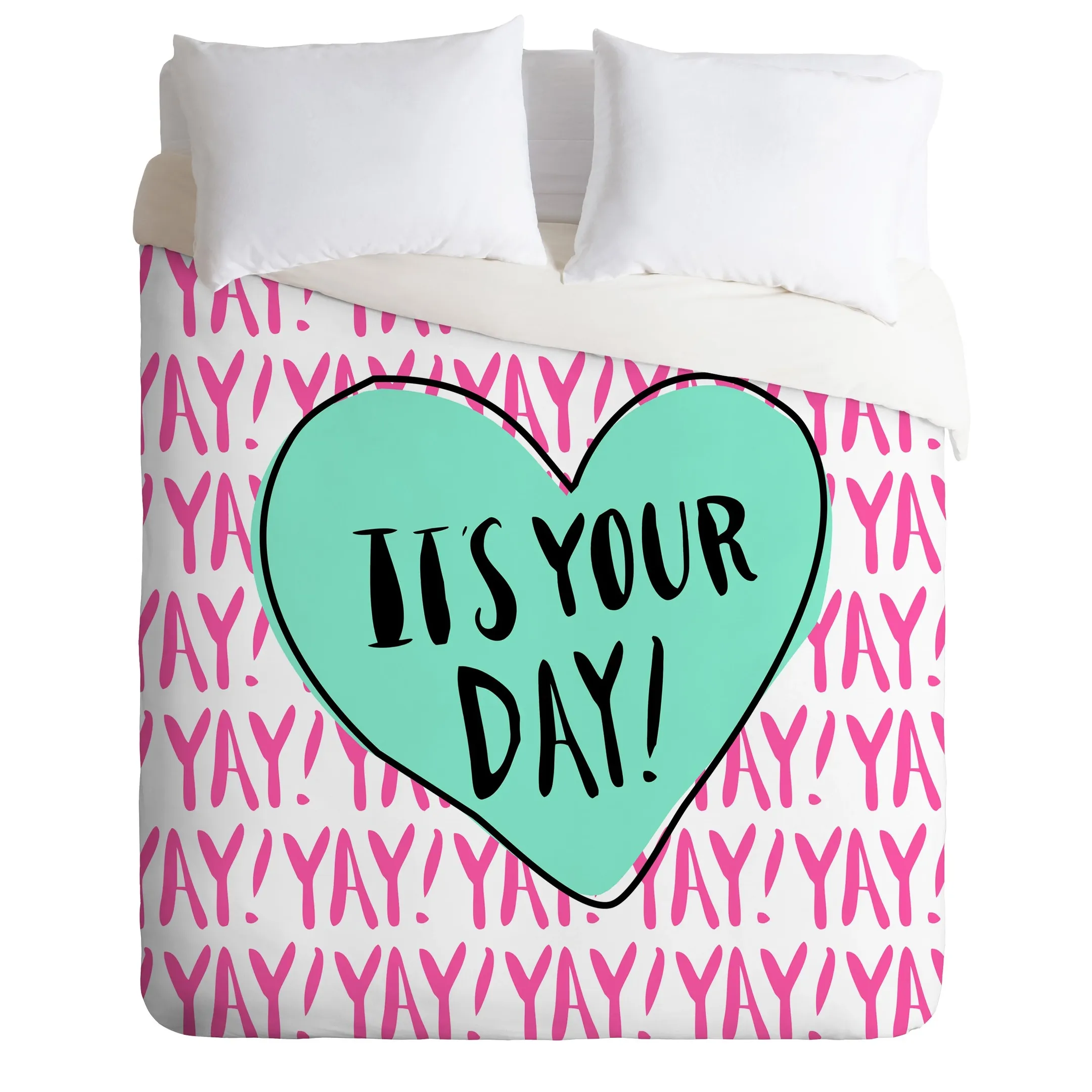 It's Your Day Pink Yay Letter Duvet Cover Bedding Set Bedroom Decor