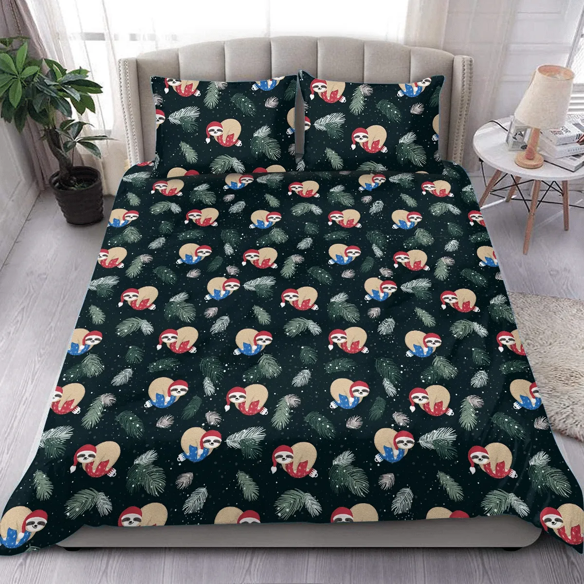 Lazy Sloth Sleeping On Colorful Christmas Balls Duvet Cover Bedding Set Bedroom Decor