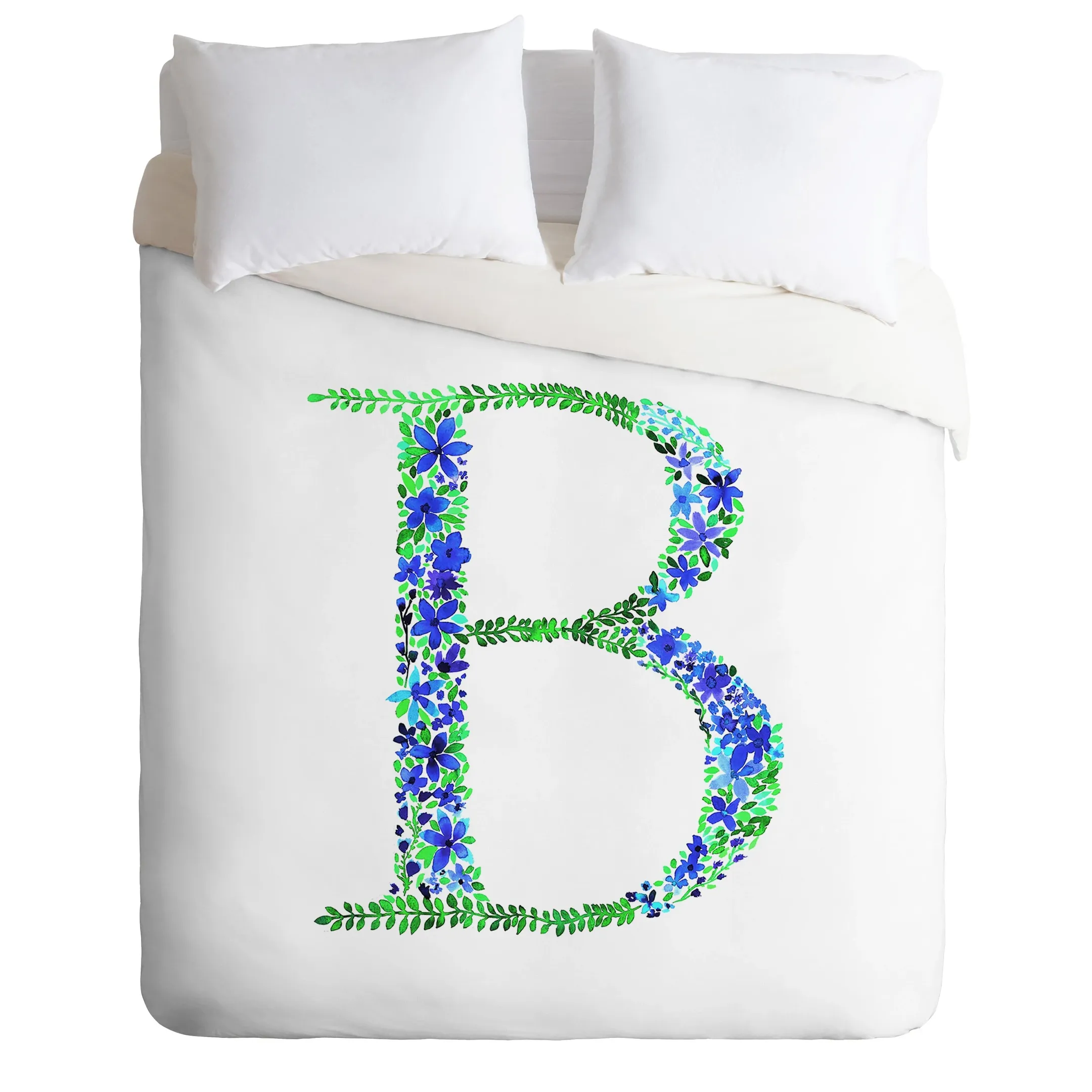 Letter B Floral Monogram Duvet Cover Bedding Set Bedroom Decor