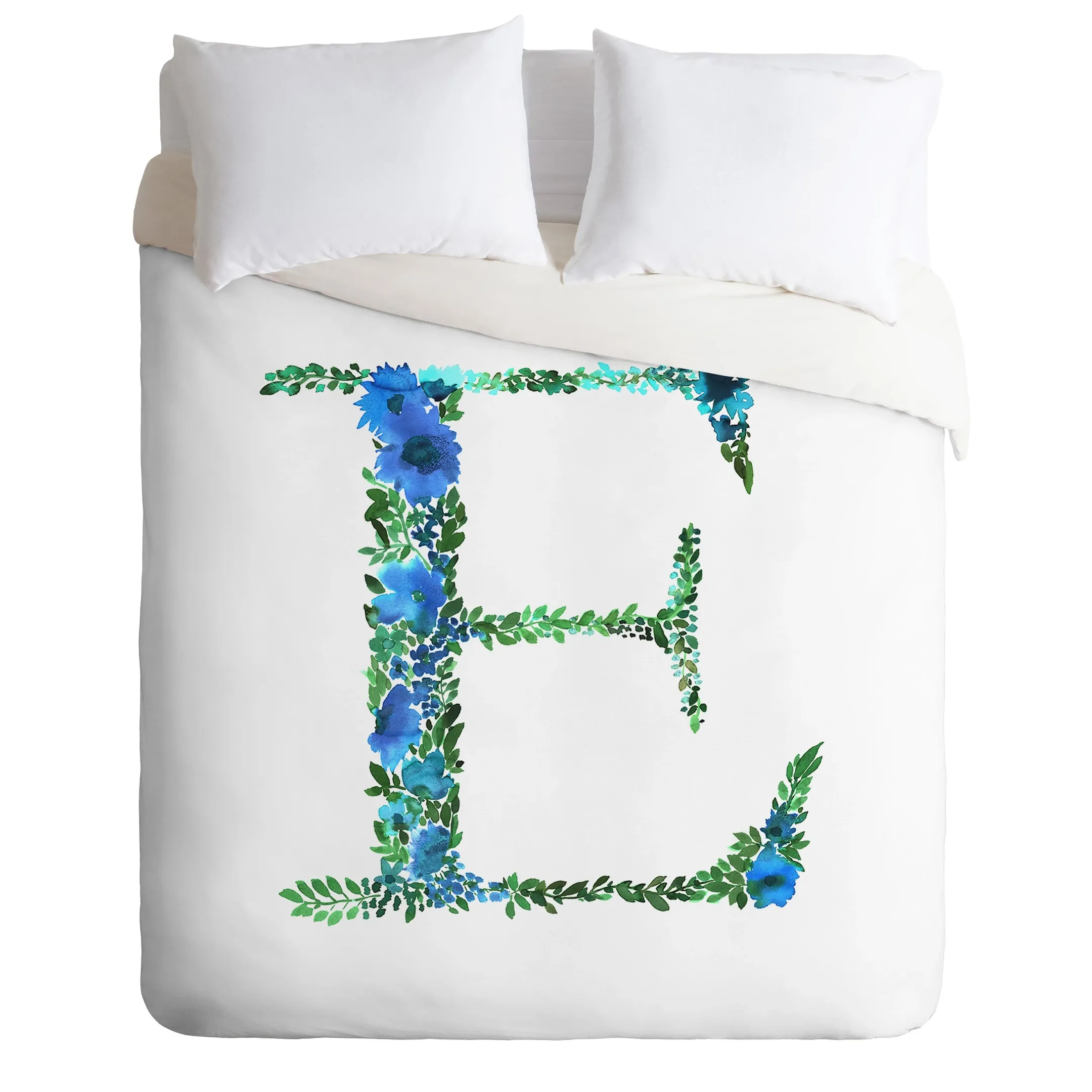 Letter E Floral Monogram Duvet Cover Bedding Set Bedroom Decor