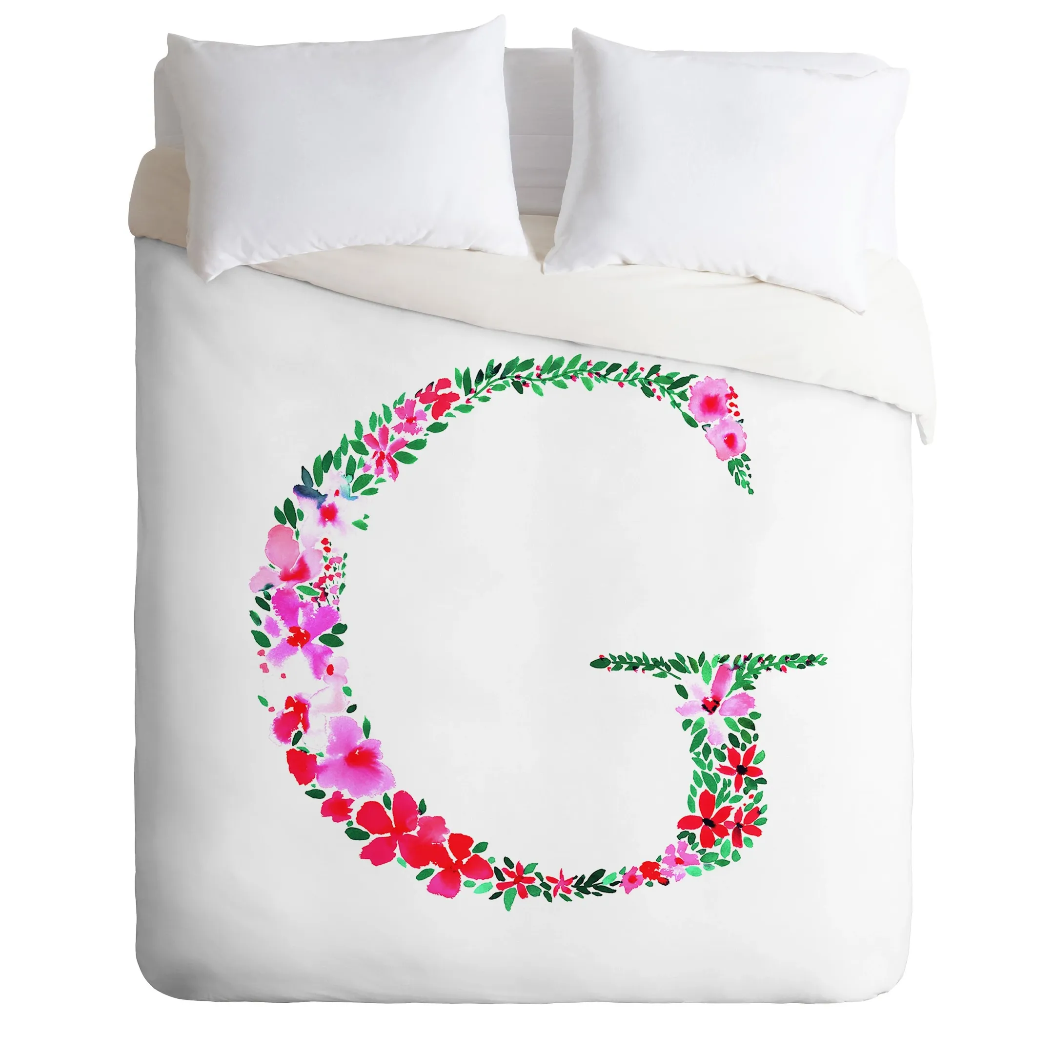 Letter G Floral Monogram Duvet Cover Bedding Set Bedroom Decor