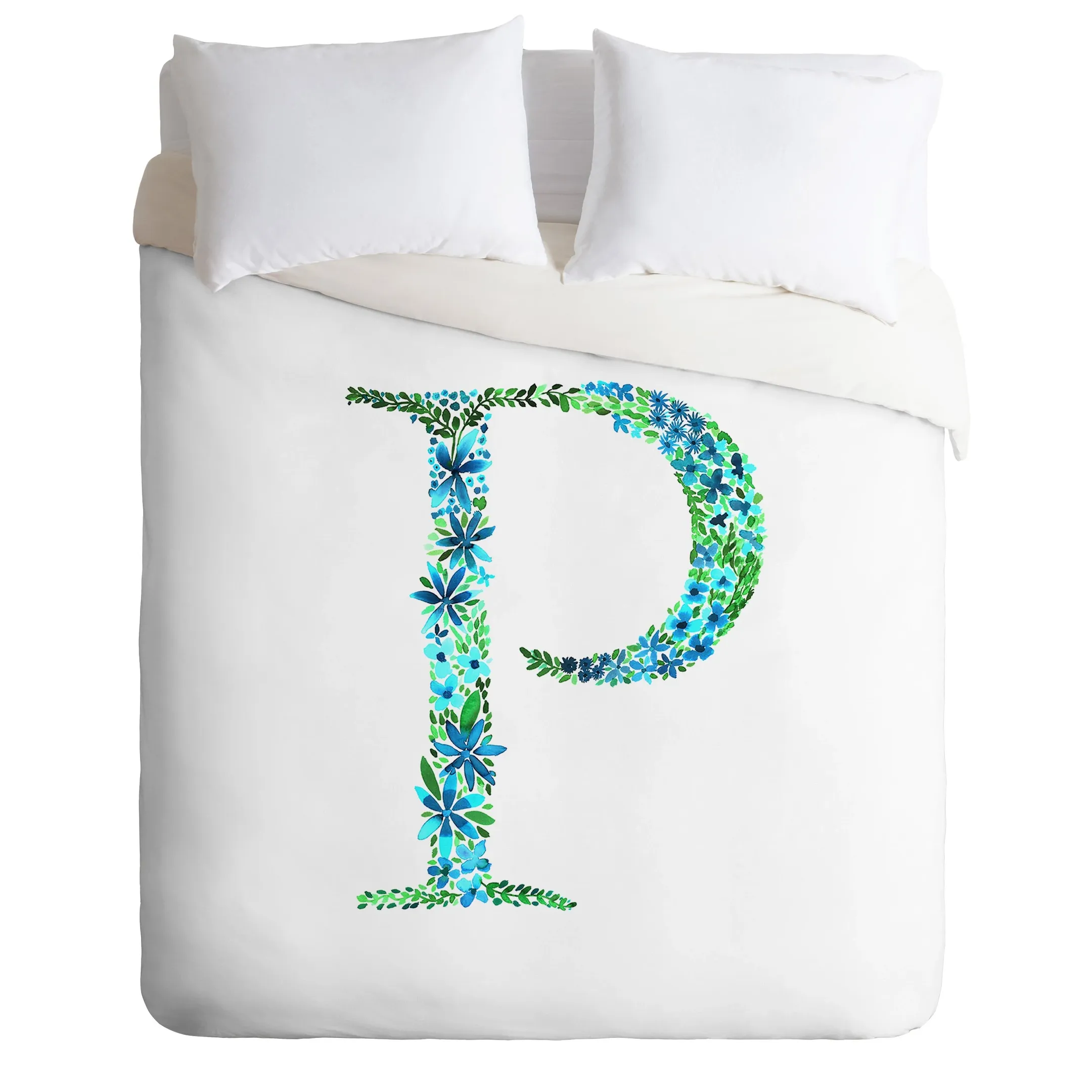 Letter P Floral Monogram Duvet Cover Bedding Set Bedroom Decor