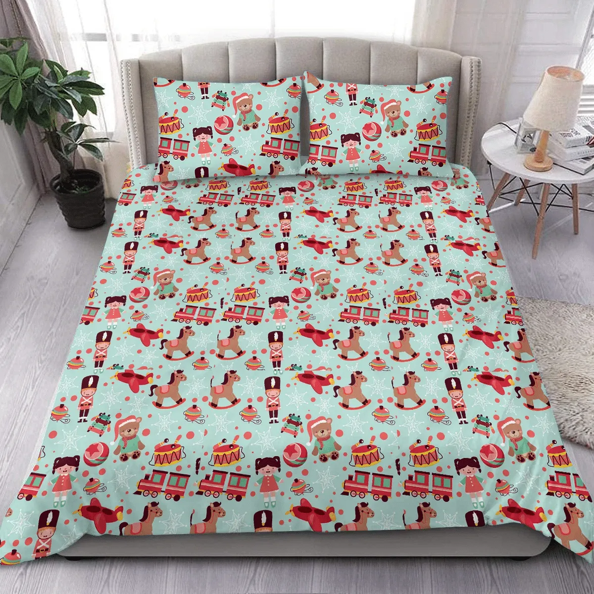 Lovely Christmas Toys With Nutcrackers Duvet Cover Bedding Set Bedroom Decor
