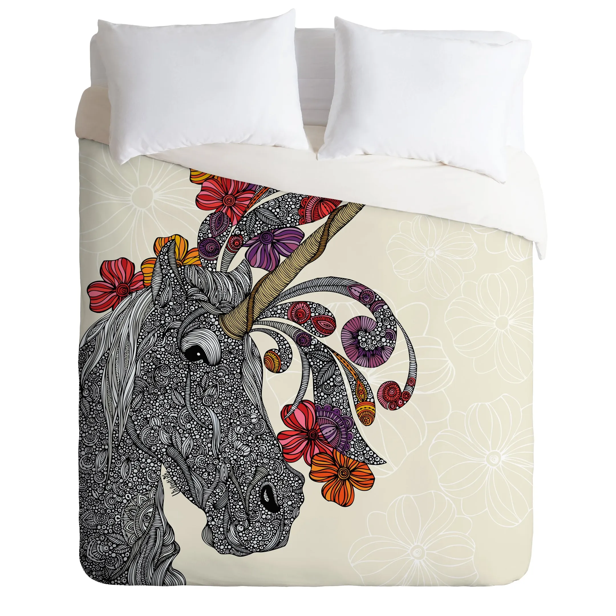 Lovely Unicorn With Flowers Duvet Cover Bedding Set Bedroom Decor