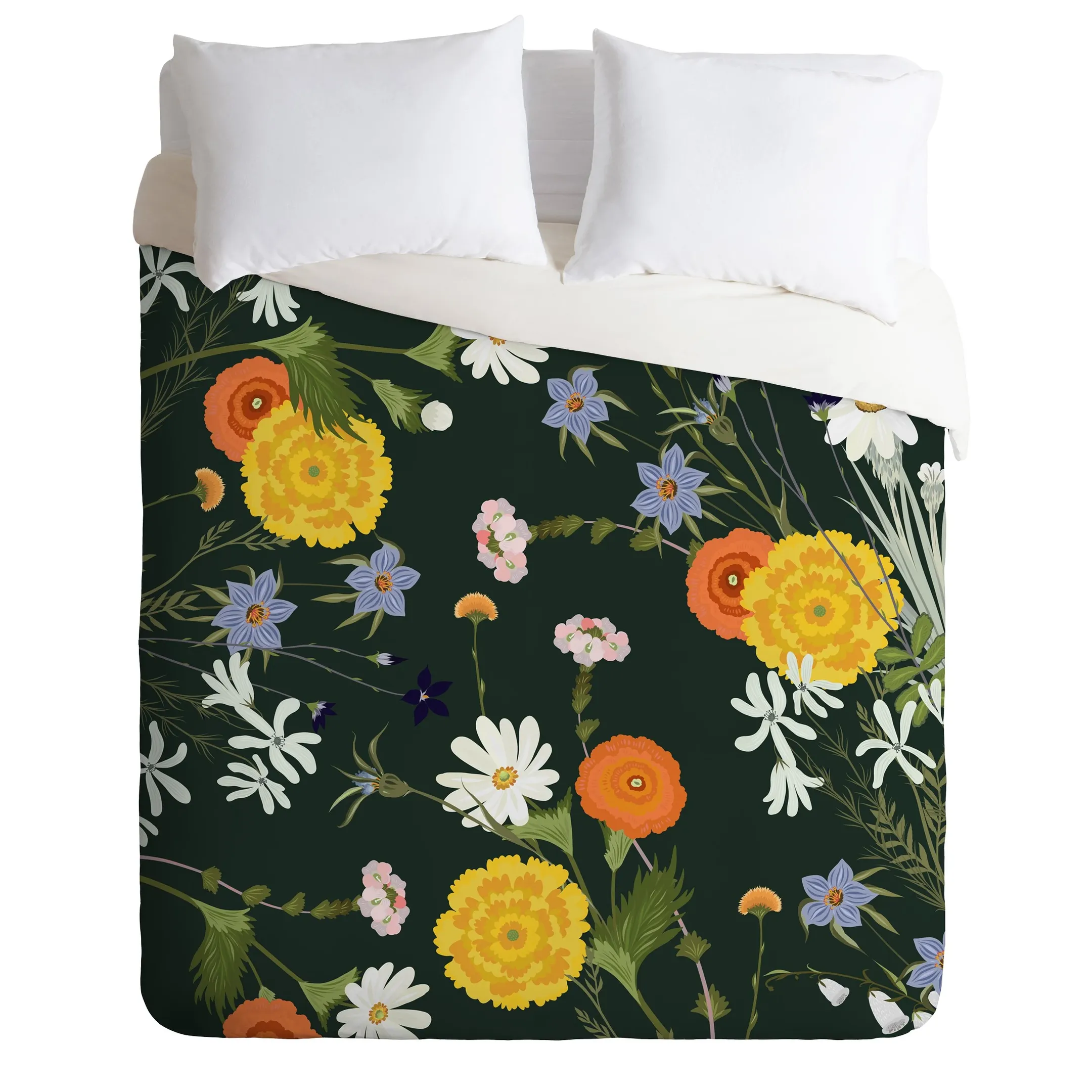 Lyonette Flowers On Emerald Green Duvet Cover Bedding Set Bedroom Decor